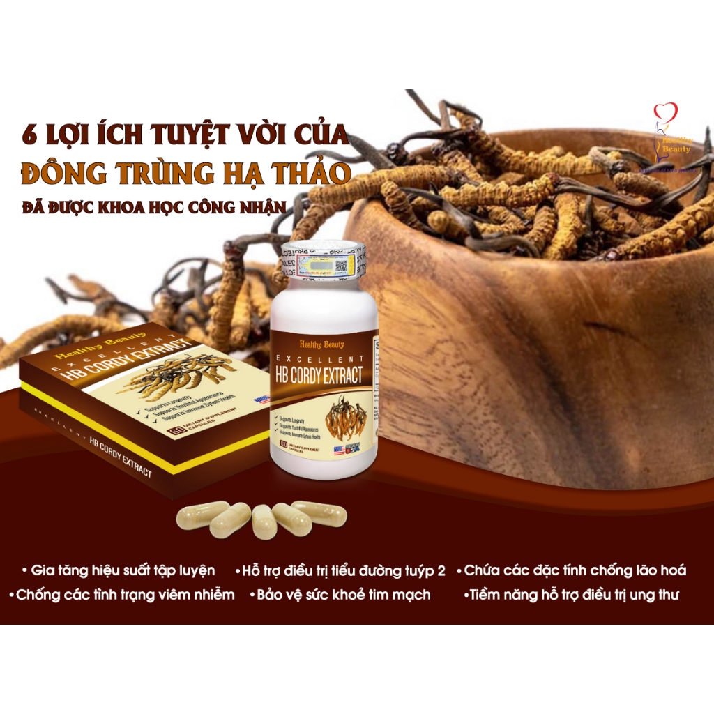 Ảnh Viên uống Đông Trùng Hạ Thảo HB CORDY EXTRACT  Healthy Beauty hộp 60 viên 2