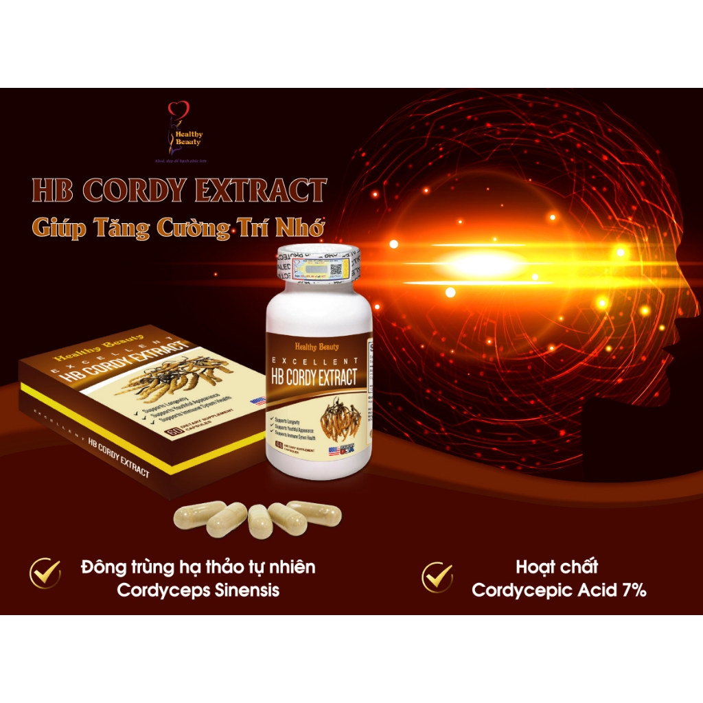 Ảnh Viên uống Đông Trùng Hạ Thảo HB CORDY EXTRACT  Healthy Beauty hộp 60 viên 3