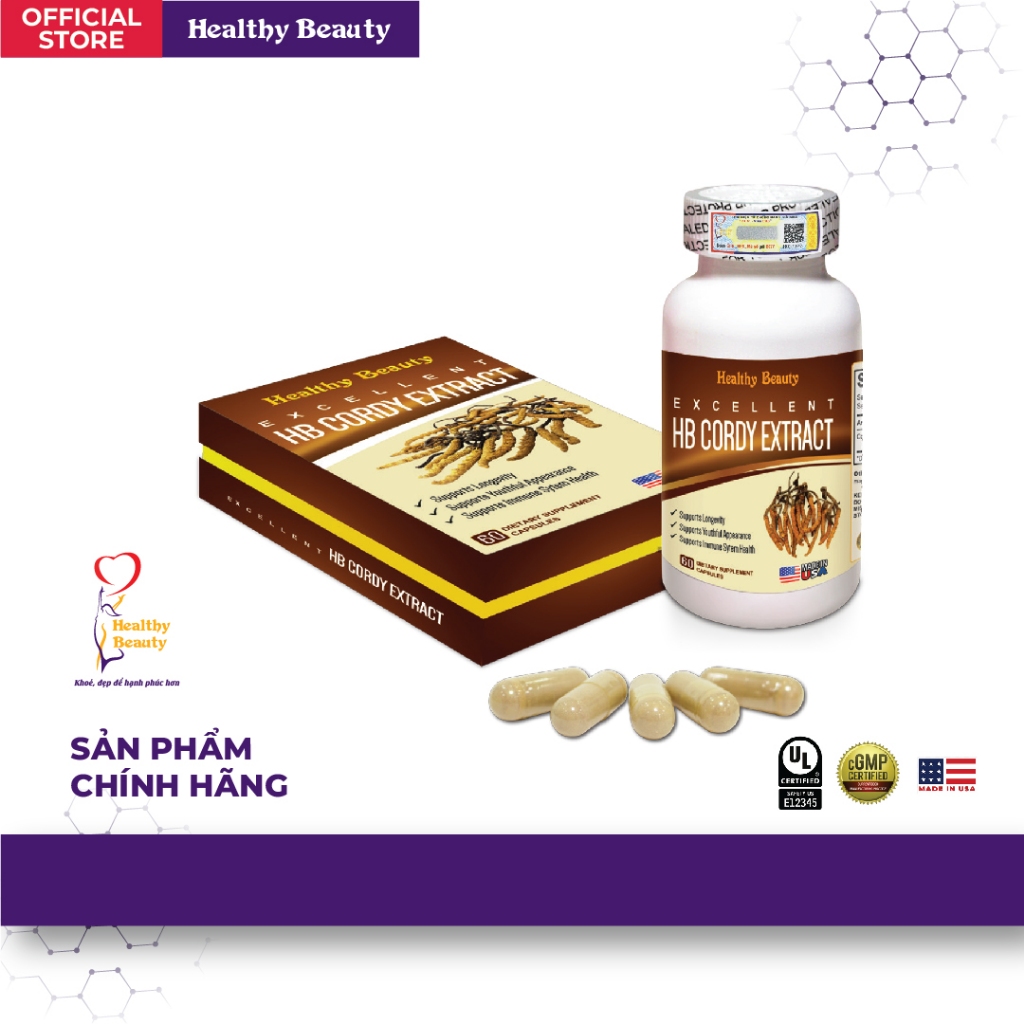 Ảnh Viên uống Đông Trùng Hạ Thảo HB CORDY EXTRACT  Healthy Beauty hộp 60 viên 1