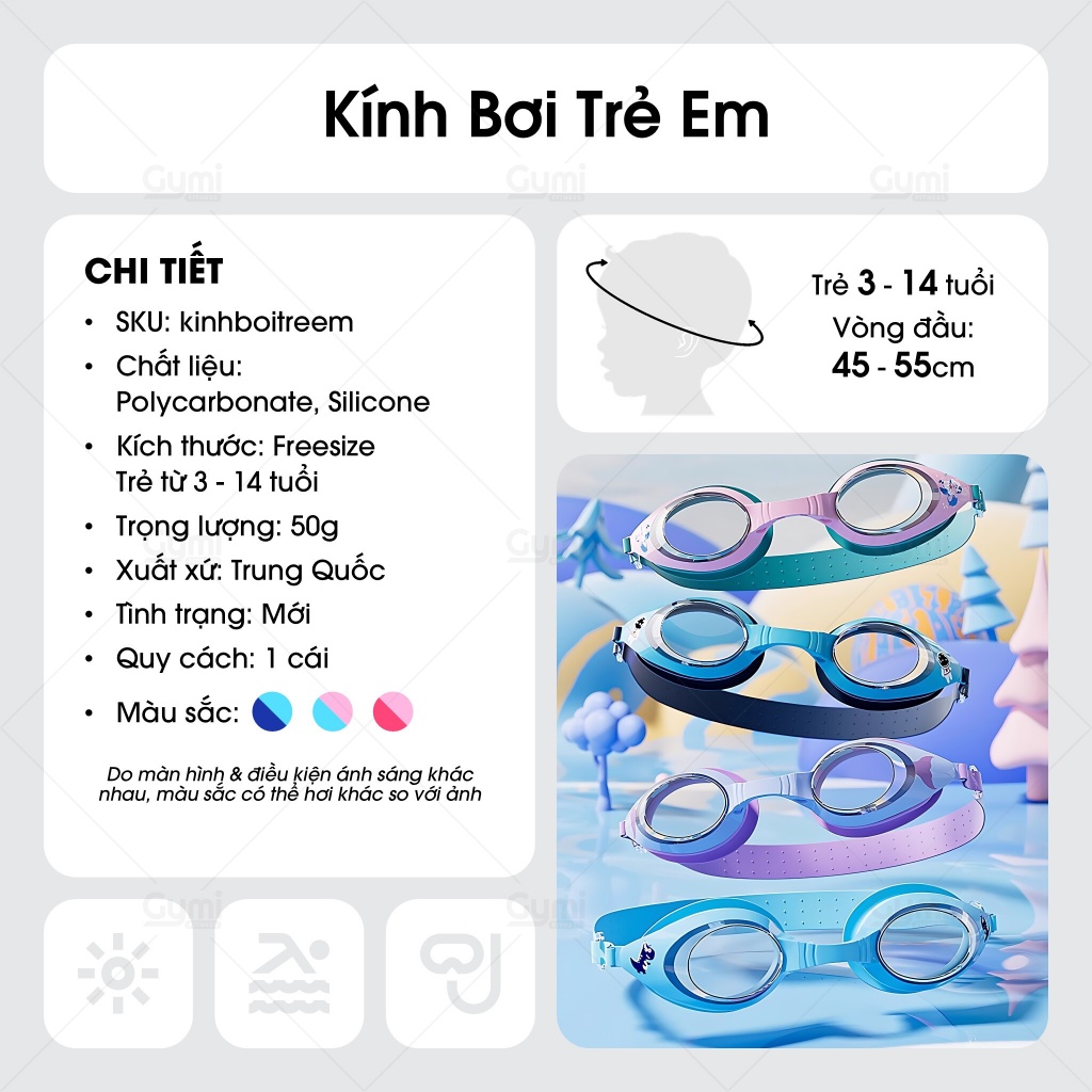 Kính Bơi Trẻ Em, Kính Bơi Cho Bé, Kính Bơi Full Box, Chống UV, Chống Mờ Phù Hợp Cho Bé Trai, Bé Gái - KinhBoiTreEm