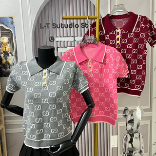 Áo len nữ polo cổ bẻ cộc tay hoạ tiết fom ôm vừa free size 862