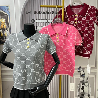 Áo len nữ polo cổ bẻ cộc tay hoạ tiết fom ôm vừa free size 862