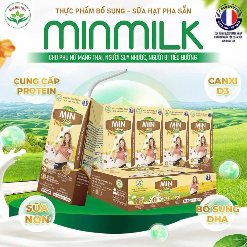 [Thùng 48 Hộp] Sữa Hạt MinMilk Cho Bà Bầu, Người Tiểu Đường, Suy Nhược - Bổ Sung Canxi DHA, Sữa Non Pháp 180ml