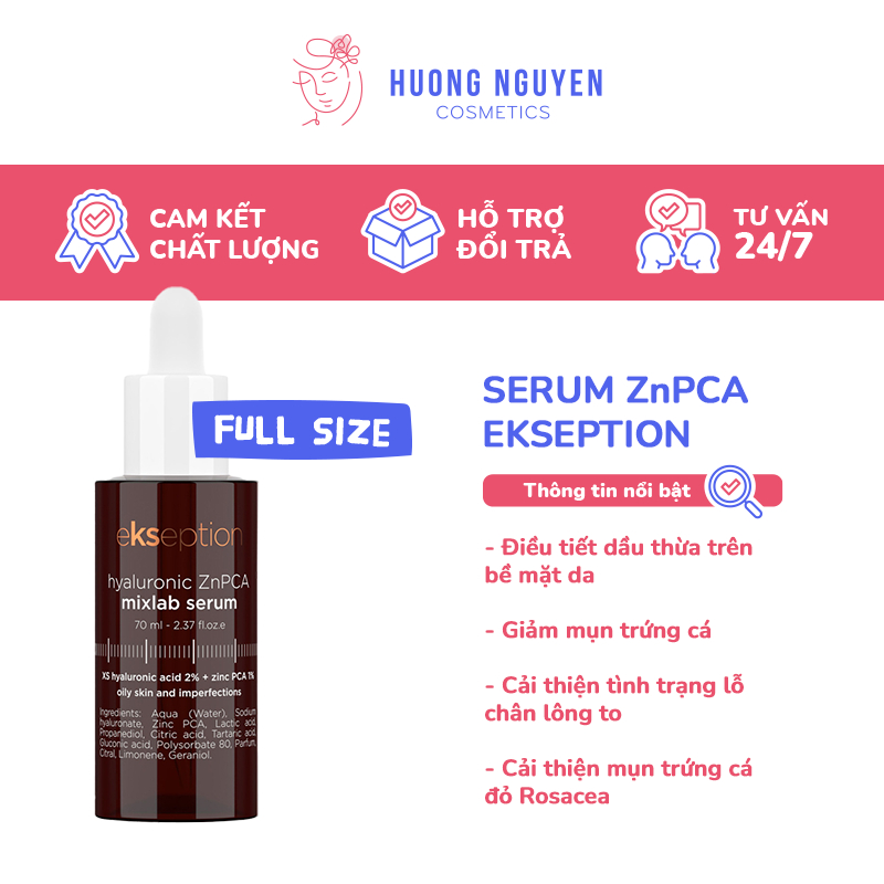 [FULL SIZE] Serum Kẽm Ekseption Hyaluronic ZnPCA, HA + 1% ZnPCA Hỗ Trợ Giảm Mụn, Giảm Dầu 75ml