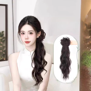 Kẹp tóc giả đuôi ngựa nối dài ngoặm tóc xoăn gợn sóng nước có kèm nơ lụa tua rua cho nữ thời trang Hàn Quốc
