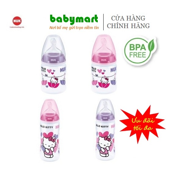 Ảnh Bình sữa Nuk nhựa PP Hello Kitty 150-300ml silicone 1