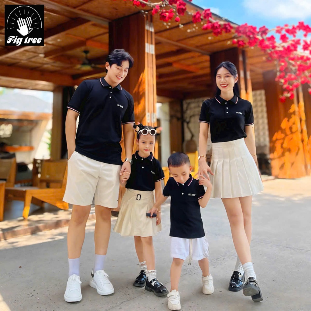 Đồng phục Áo Gia Đình Fig Tree Thun Polo Cá Sấu Cao Cấp Màu Đen Model, Hàng thiết kế, Nhiều Size