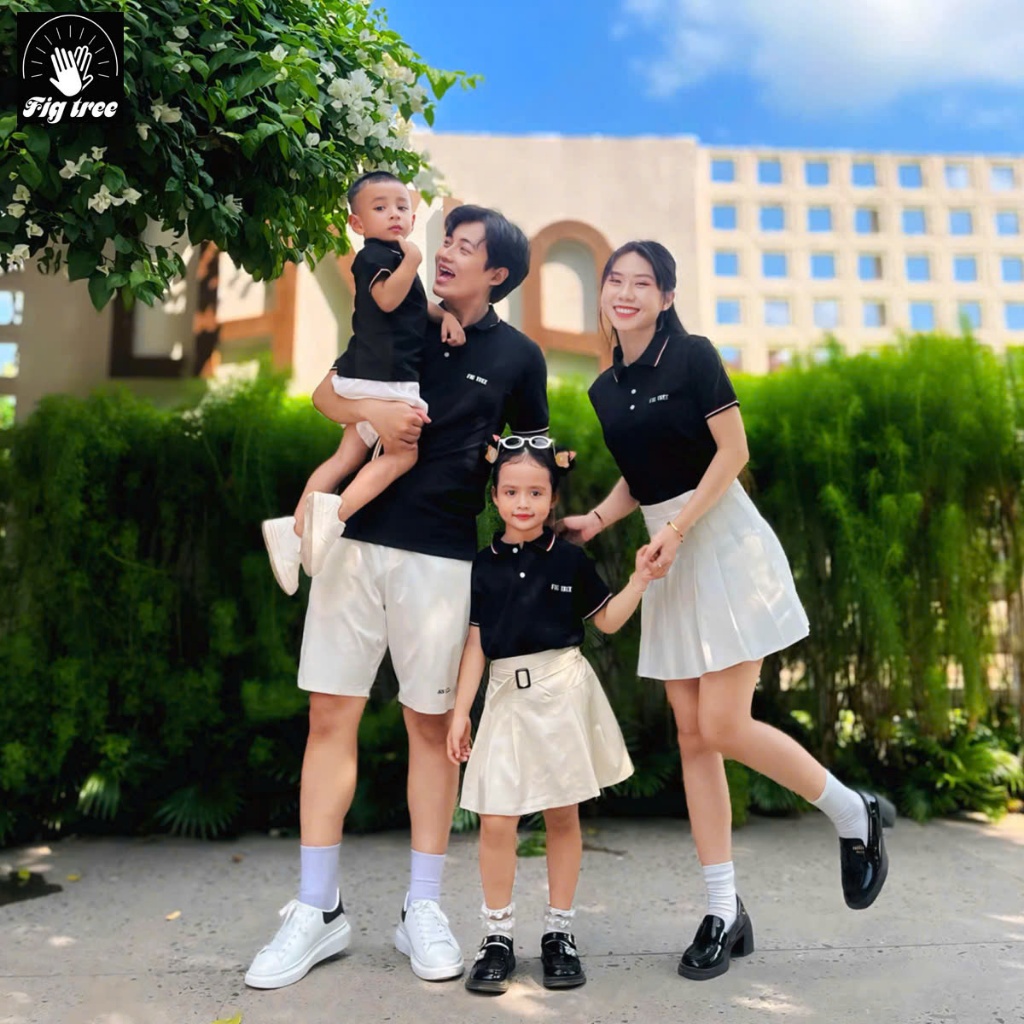 Đồng phục Áo Gia Đình Fig Tree Thun Polo Cá Sấu Cao Cấp Màu Đen Model, Hàng thiết kế, Nhiều Size