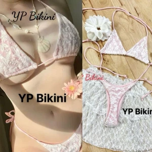 Bikini cao cấp hồng phấn phối ren, Bikini 2 mảnh lọt khe (sẵn hàng_che tên)
