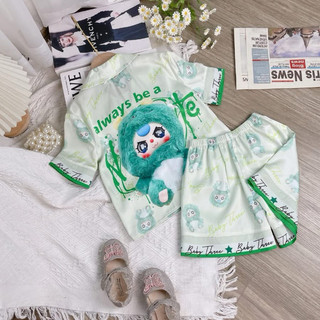 10KG - 46KG Đồ Bộ Mặc Nhà Cộc Tay Bé Gái Pijama Chất Vải Lụa Cao Cấp Siêu Mềm, Mát