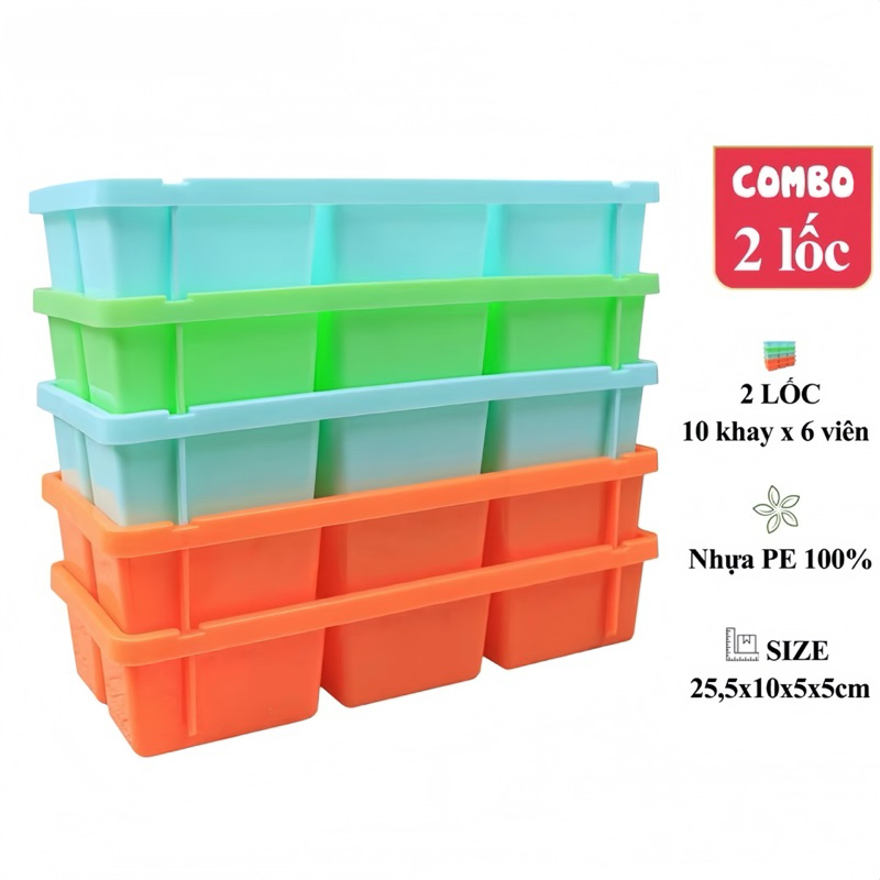 Combo 2 Lốc (10 Khay) Khay Đá Nhựa PE Dẻo Cao Cấp – Dễ Lấy Đá, Chống Nứt Vỡ, Giá Tại Xưởng