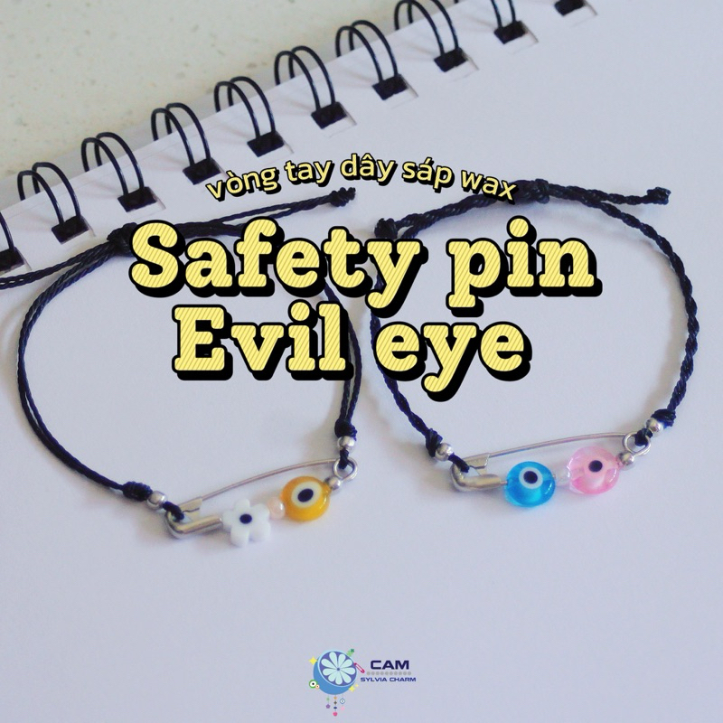 [Cam] Vòng tay Safety pin - Evil eye dây sáp wax chống nước | Shopee ...