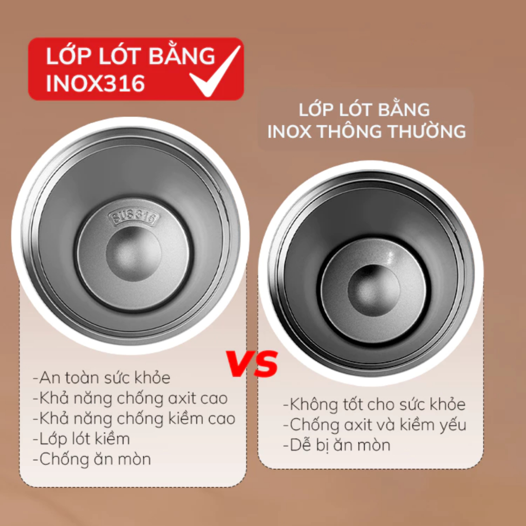 Cốc giữ nhiệt lót gốm liền mạch cách nhiệt,Thép không gỉ 316 QA Happylife giữ nhiệt 8-10h