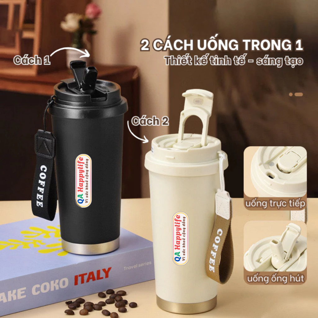 Cốc giữ nhiệt lót gốm liền mạch cách nhiệt,Thép không gỉ 316 QA Happylife giữ nhiệt 8-10h