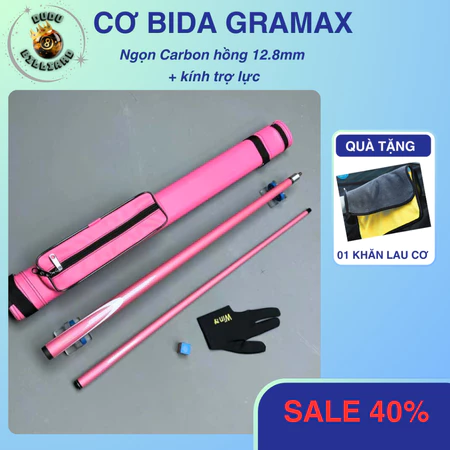 Cơ bida Lỗ phủ carbon Gramax Hồng, đã nâng cấp tẩy kính | Cơ bida GramaX Pink