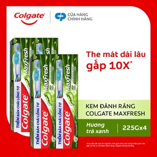 Bộ 4 Kem đánh răng Colgate Maxfresh Trà Xanh the mát 225g/tuýp tặng bàn chải