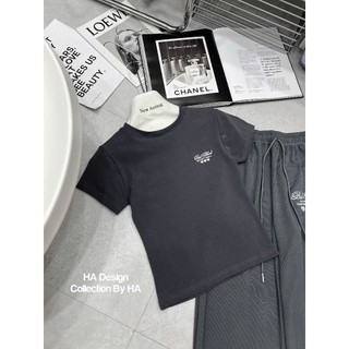 Set Bộ Thể Thao Nữ Bad Blood Áo Thun Ngắn Tay Thêu Chữ Dáng Ngắn Ôm Babytee Kèm Quần Jogger Bo Gấu Dây Rút QCCC Cao Cấp