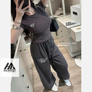 Set Bộ Thể Thao Nữ Bad Blood Áo Thun Ngắn Tay Thêu Chữ Dáng Ngắn Ôm Babytee Kèm Quần Jogger Bo Gấu Dây Rút QCCC Cao Cấp