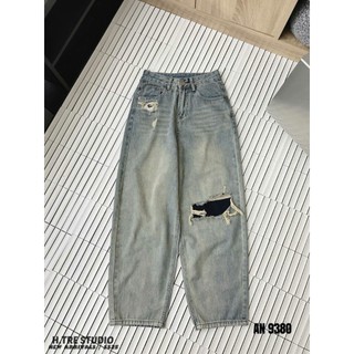 Quần Jean Nữ Baggy Rách Gối Lưng Cạp Cao Trơn Basic Xinh Xắn Trẻ Trung QCCC Cao Cấp