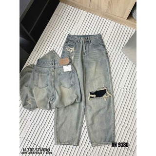Quần Jean Nữ Baggy Rách Gối Lưng Cạp Cao Trơn Basic Xinh Xắn Trẻ Trung QCCC Cao Cấp