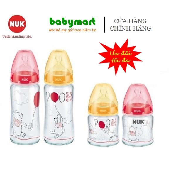 Ảnh Bình sữa NUK thủy tinh mẫu Disney 120 - 240ml ty silicone size S1-M 1