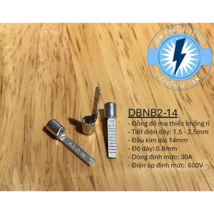 Đầu Cos pin trần DBNB2-14 KST | Cos đặc 1.5–2.5mm², kim dài 14mm, đầu cốt dây điện, cos công nghiệp