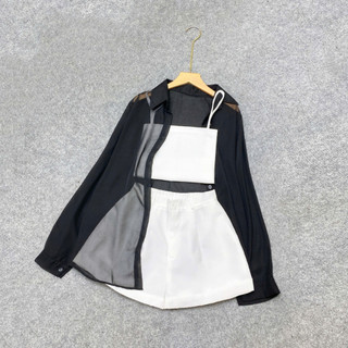 SET 3 Món Bigsize Nữ Đi Biển Áo Sơ Mi Voan Kèm Quần Đùi Sành Điệu Mặc Mát Cho Nàng Chubby SET967