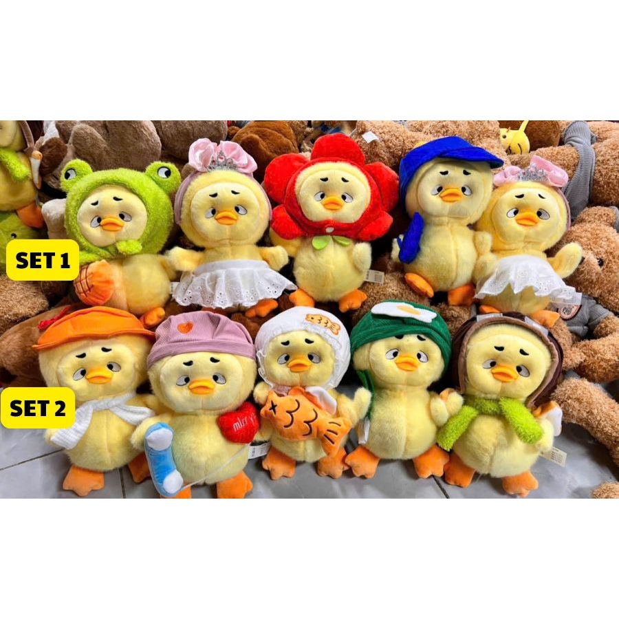 Gấu bông con vịt vàng mỏ hỗn dễ thương Thú nhồi bông vịt mặc trang phục cute