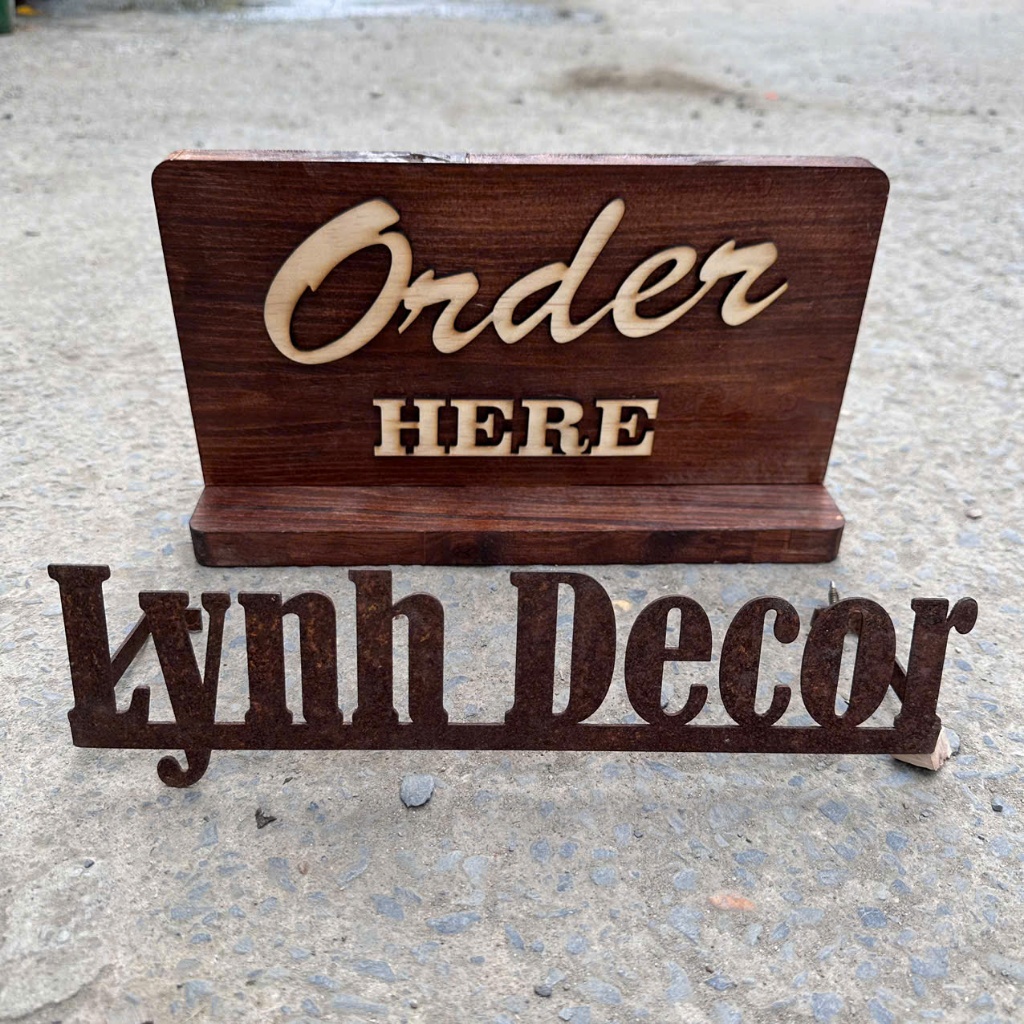 Bảng gỗ Order Here,Gọi món tại đây. Miễn Phí Logo Tên Quán