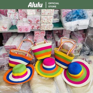 Set Túi Xách + Mũ Cõi Cầu Vồng Đi Biển, Phong Cách Trẻ Trung Năng Động Chào Ngày Hè Rực Rỡ - Kho Sỉ Gia Dụng Alulu