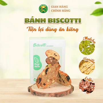 Bánh BISCOTTI Ăn Kiêng Nguyên Cám 3 Vị Matcha, Coffee, Vanilla - Bánh Ngũ Cốc Ăn Kiêng Không Đường