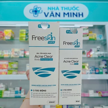 Xịt mụn lưng & Gel tắm ngừa mụn Freeskin dùng cho mụn cơ thể, viêm nang lông, viêm da, thâm sần da 80ml - 250ml