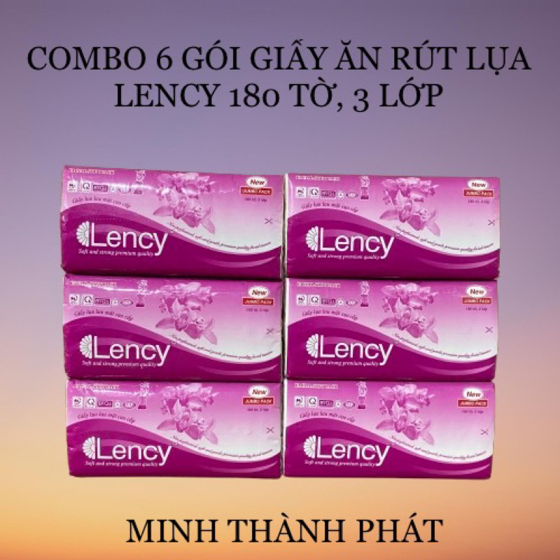 COMBO 6 GÓI GIẤY ĂN RÚT LENCY 180 TỜ, 3 LỚP CAO CẤP, MỀM MỊN, AN TOÀN ...