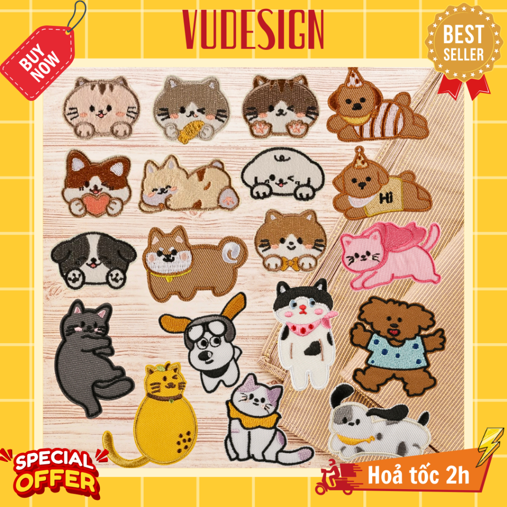 Sticker Vải, Sticker Ủi Thêu Quần Áo, Balo, Túi, Mũ Chó Mèo Cute Dễ ...