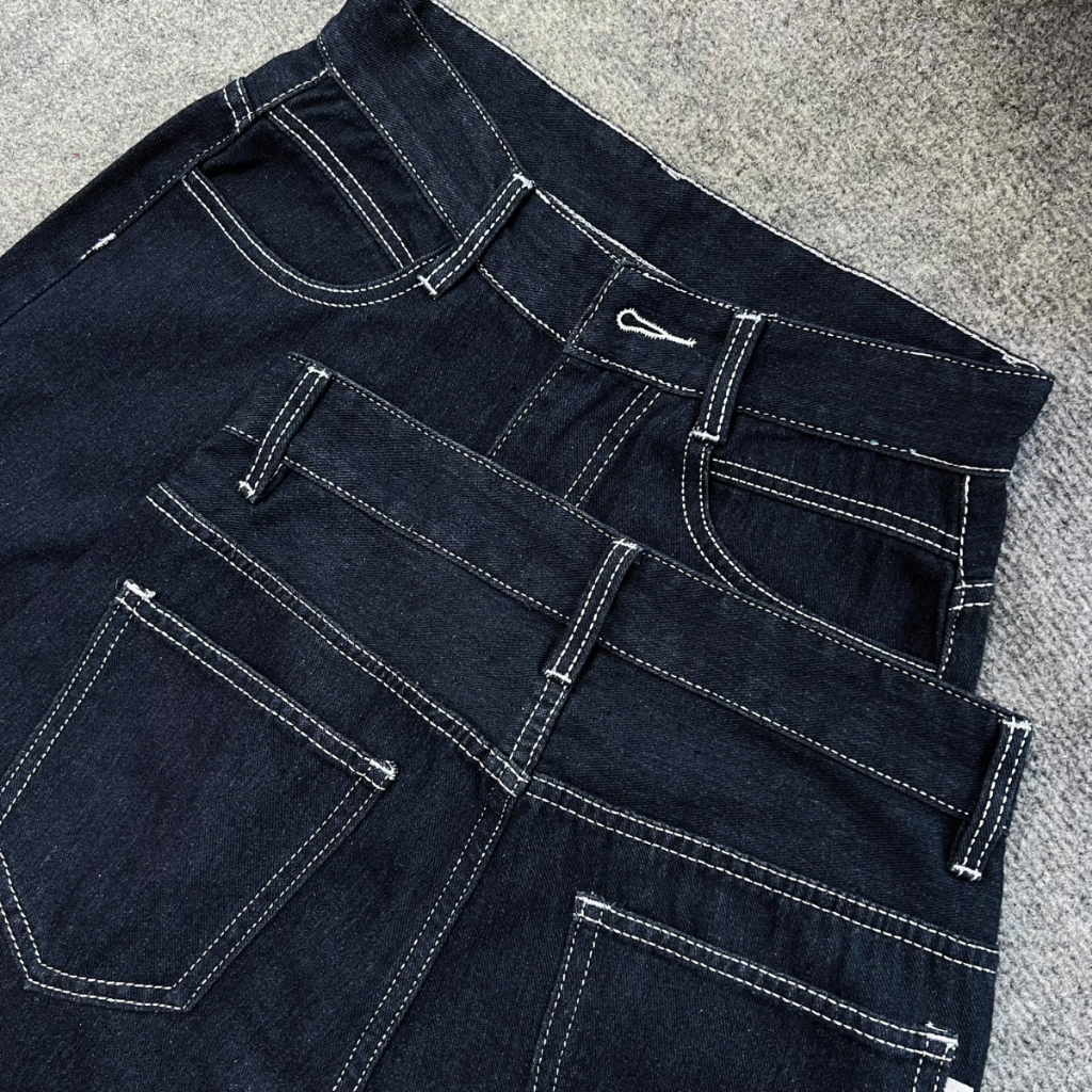 Ảnh Quần Jean Bigsize Nữ Ống Suông Rộng Cạp Cao Chất Jean Viền Chỉ Trắng Không Co Giãn 50-95kg Q533 3
