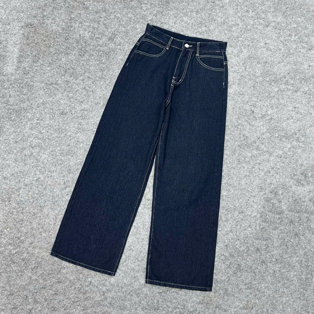 Ảnh Quần Jean Bigsize Nữ Ống Suông Rộng Cạp Cao Chất Jean Viền Chỉ Trắng Không Co Giãn 50-95kg Q533 2