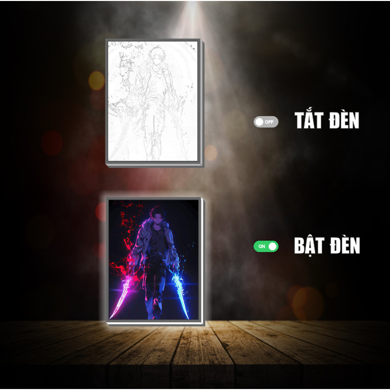 Tranh đèn led 3D đổi màu Solo Leveling - Tranh đèn led 3D ANIME trang trí bàn làm việc, đèn ngủ