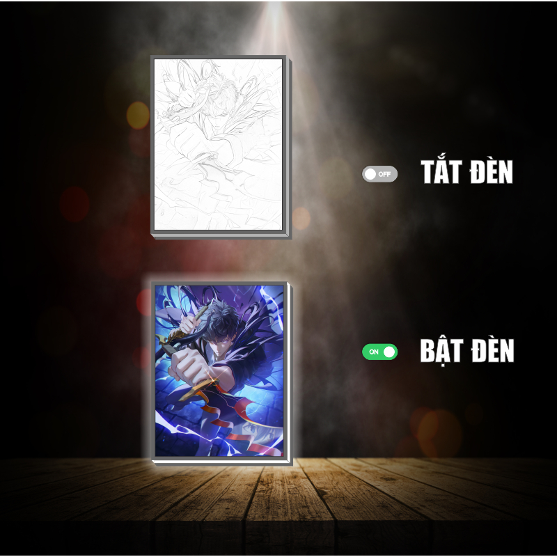 Tranh đèn led 3D đổi màu Solo Leveling - Tranh đèn led 3D ANIME trang trí bàn làm việc, đèn ngủ