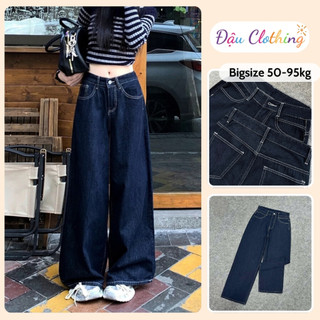 Quần Jean Bigsize Nữ Viền Chỉ Trắng Dáng Ống Suông Rộng Sành Điệu Cho Nàng Chubby 50-95kg Q533