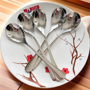 SET 5 Chiếc Thìa Cơm Inox 304 Đầu Tròn giọt Nước Muỗng Cơm Lớn -Dày Xịn Bóng Đẹp Phong Cách Nhật Trung