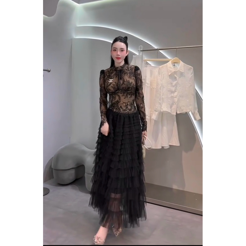 Áo ren dài tay tiểu thư mặc lên xinh lắm luôn A02