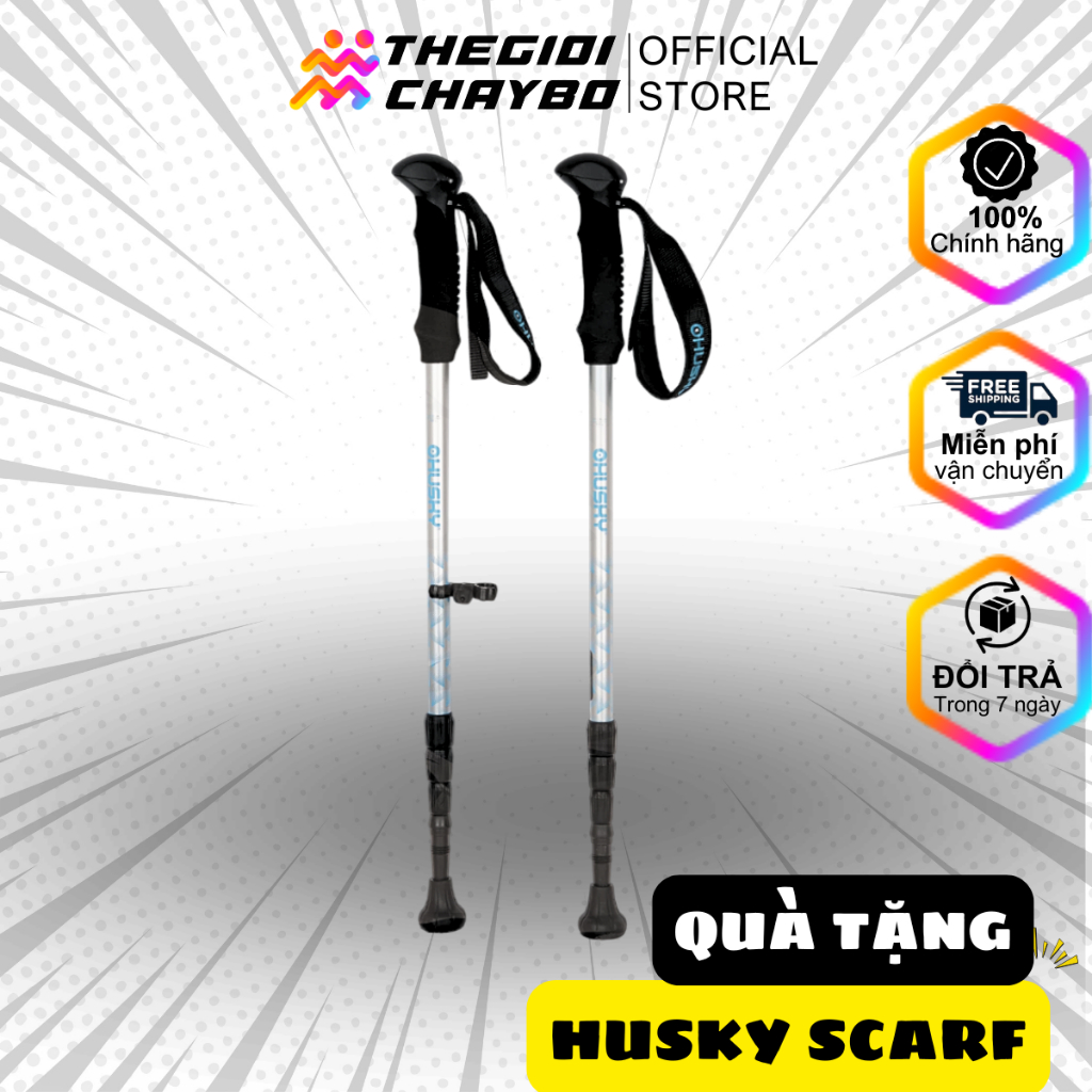 [ Vest tặng gậy ] Gậy Leo Núi Trekking Husky Scarf