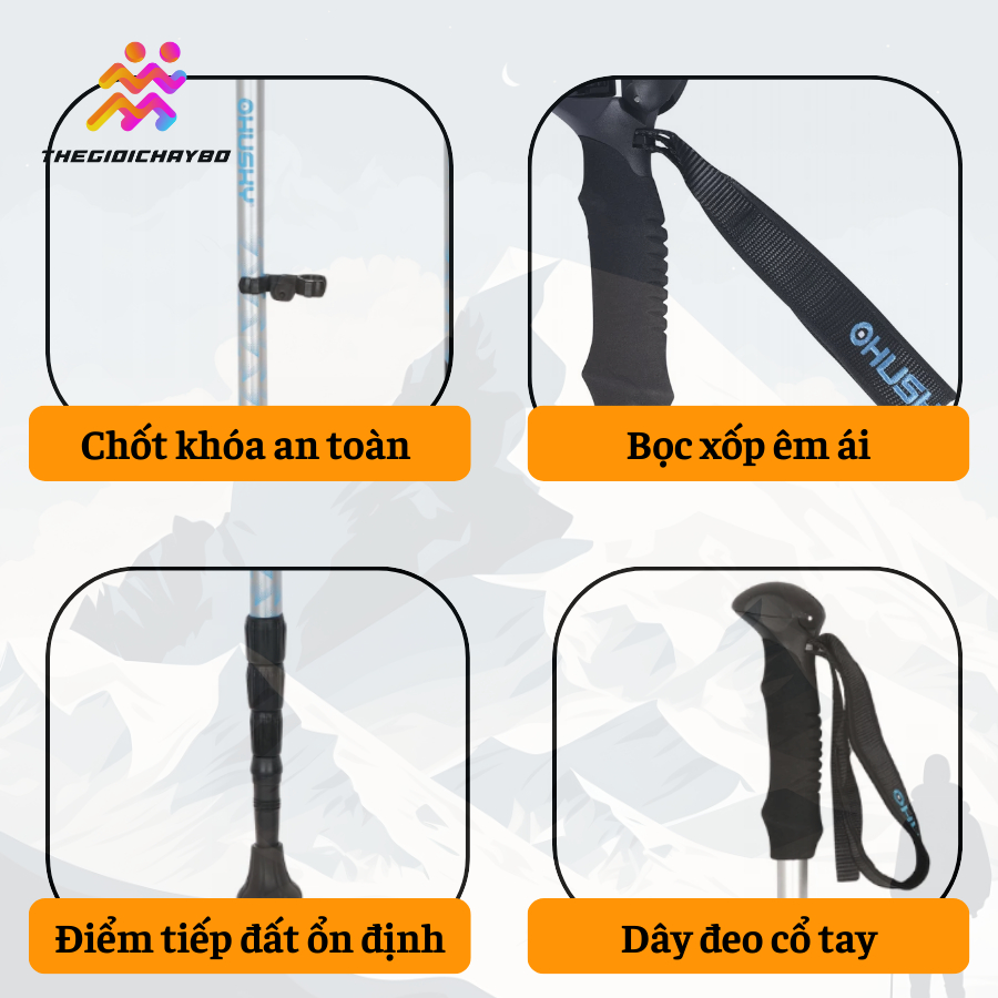 [ Vest tặng gậy ] Gậy Leo Núi Trekking Husky Scarf