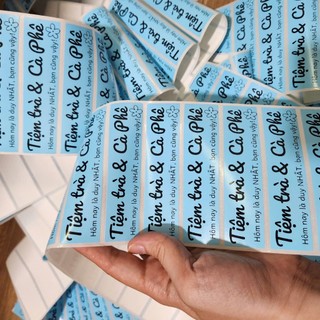 50 Tem nhựa  dán ly cà phê và trà không thấm nước 100%, tem xé không rách kt 10cmx2.5cm