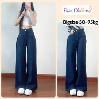 Quần Jean Bigsize Nữ Ống Suông Rộng Viền Trắng Sành Điệu Chất Denim Không Co Giãn Q535