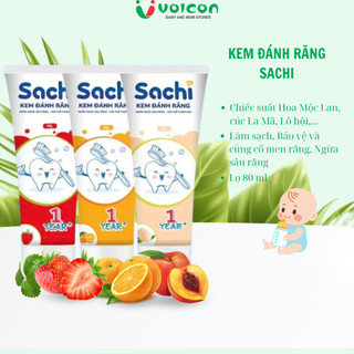 Kem Đánh Răng Cho Bé Sachi Nuốt Được Chiết Xuất Cúc La Mã Mộc Lan Lô Hội Ngừa Sâu Răng Tuýp 60g