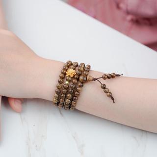 Vòng Tay Trầm Hương 108 Hạt Mix Hoa Sen Vàng [TRẦM HƯƠNG YÊN LỘC] - Vòng tay mùi thơm dịu nhẹ, thoải mái