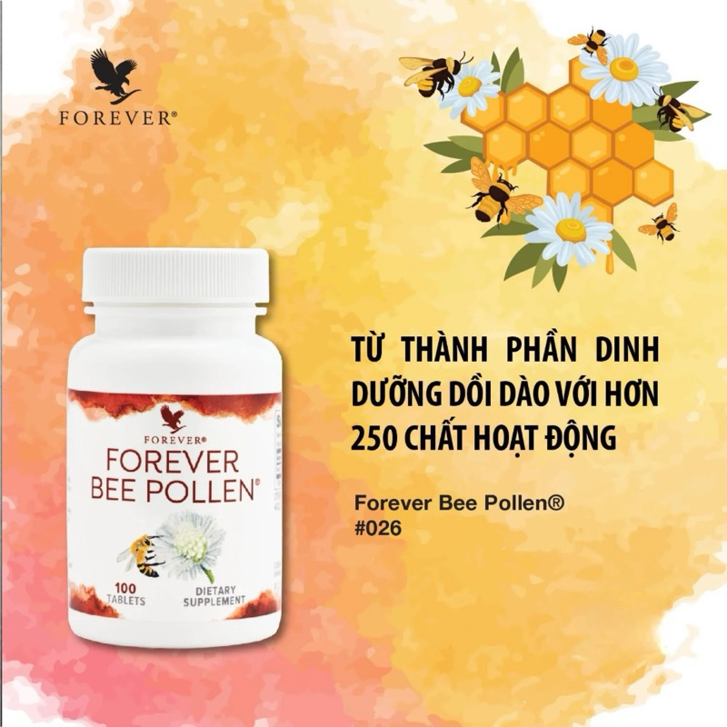 Viên phấn ong #026Flp Lô Hội. Forever Bee Pollen. Hỗ trợ nội tiết, tăng đề kháng. Lọ 100 viên