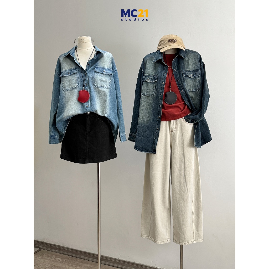 Ảnh Áo sơ mi denim khoác ngoài form rộng màu loang MC21.studios a4308 1