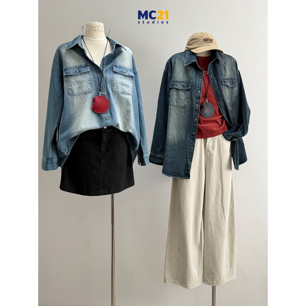 Ảnh Áo sơ mi denim khoác ngoài form rộng màu loang MC21.studios a4308 3